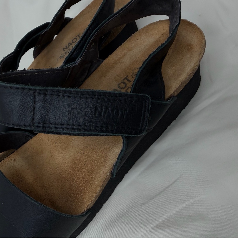 Naot Kayla Black Leather Cork Wedge Sandals Women’s EU 40 US 9 Made in Israel - Picture 7 of 9